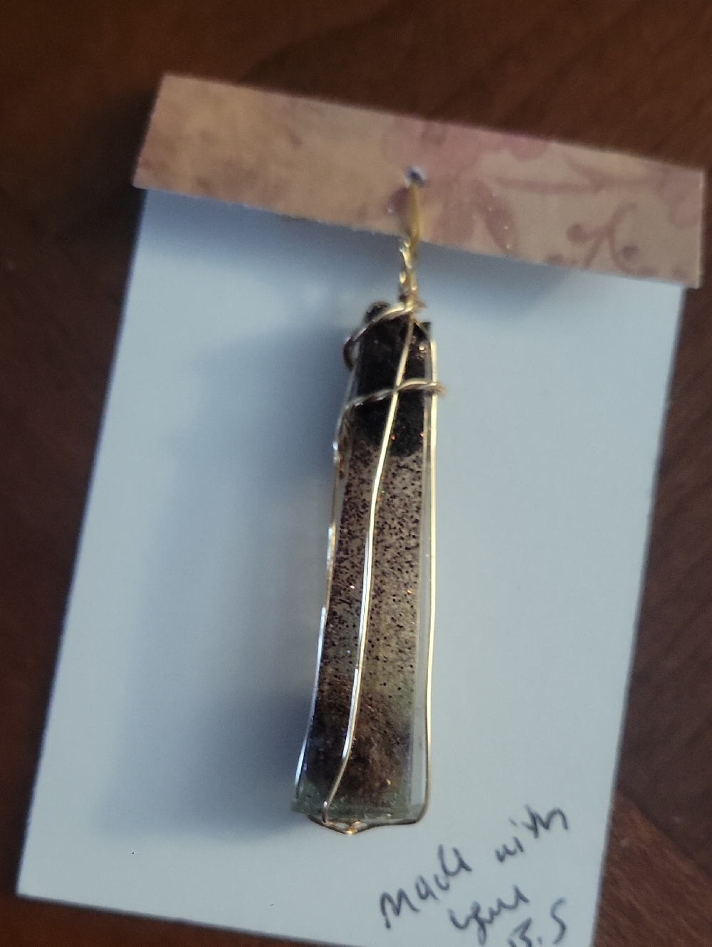 Gold-Wire Wrapped Brown Crystal Resin Pendant Necklace